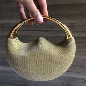 Gold Glittery Evening Clutch w Gold Chain